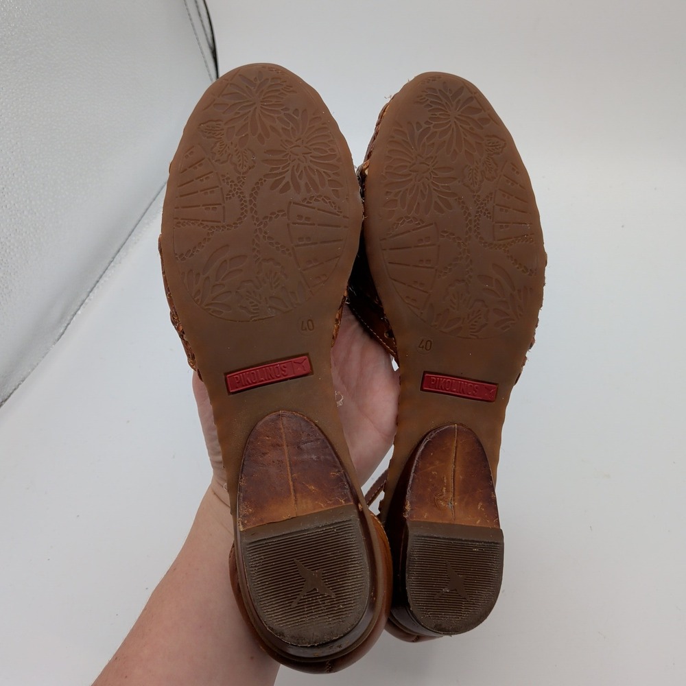 Pikolinos Mahon Brown Leather Huarache Wedge Sandal Women 40 Braided Ankle Strap - Picture 7 of 8